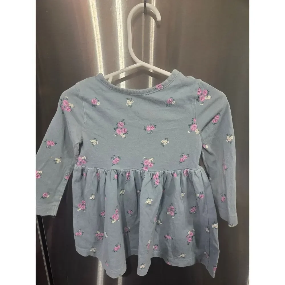 Blue Floral Long-sleeved Dress - Carter's - 18mo